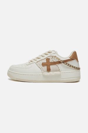 Concert Outfit Cross Graphic Chain Design Raw Edge Casual Shoes