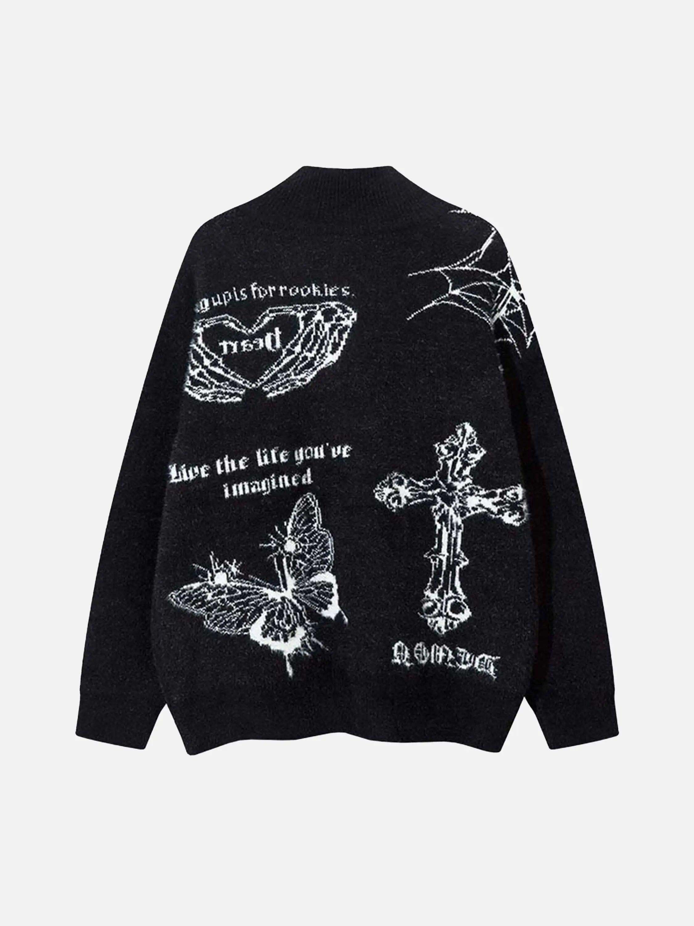 Concert Outfit Cross Heart Butterfly Jacquard Cardigan