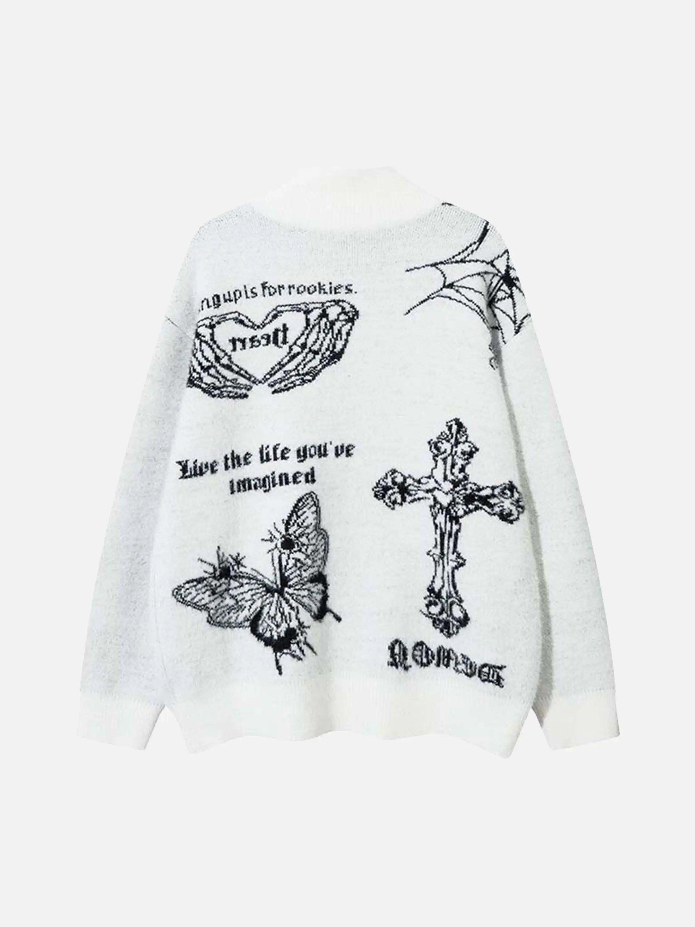 Concert Outfit Cross Heart Butterfly Jacquard Cardigan