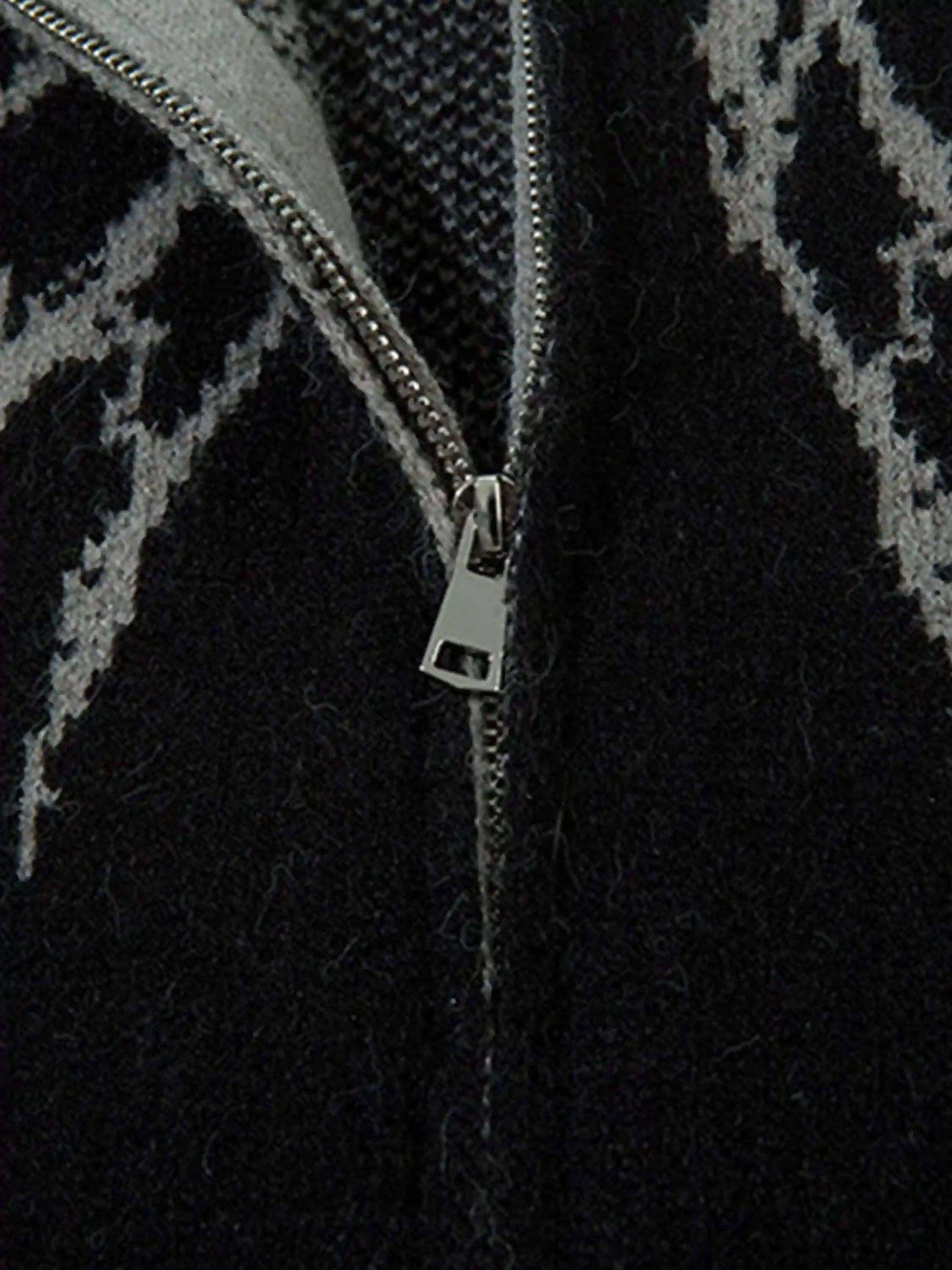 Concert Outfit Dark Spider Web Zipper Stand Collar Cardigan