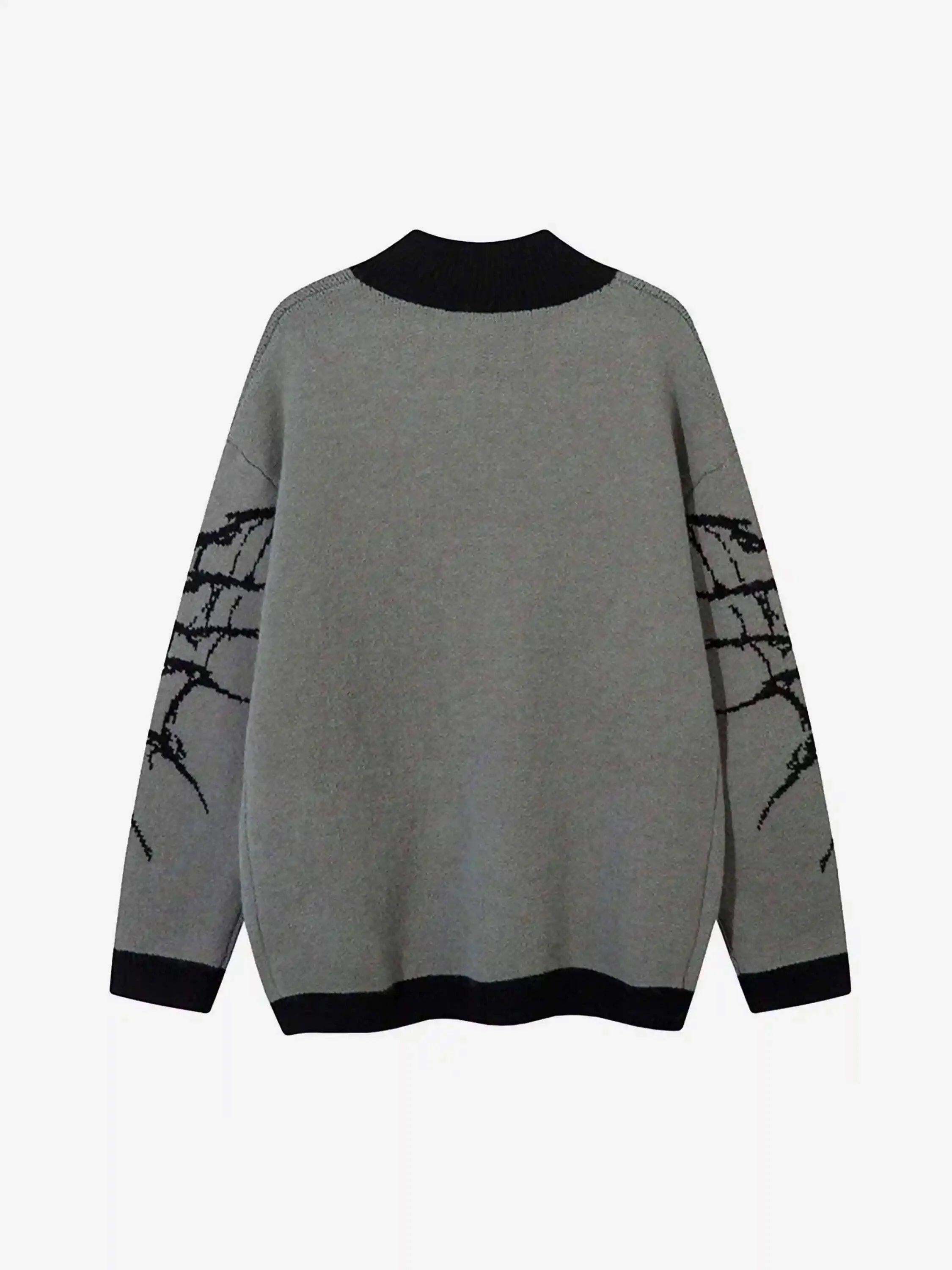 Concert Outfit Dark Spider Web Zipper Stand Collar Cardigan