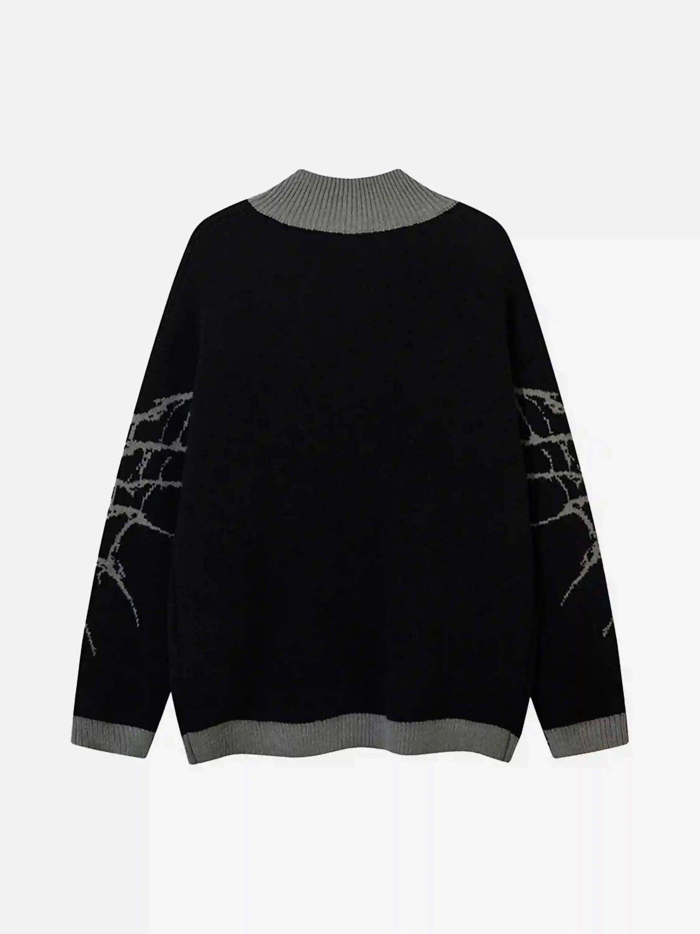 Concert Outfit Dark Spider Web Zipper Stand Collar Cardigan