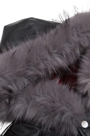 Concert Outfit Deconstructed Multi Pocket Fur Hooded PU Leather Jacket