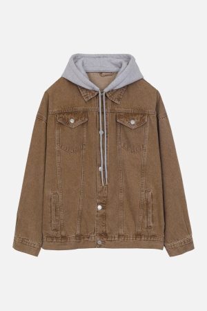 Concert Outfit Detachable Hood Solid Denim Jacket
