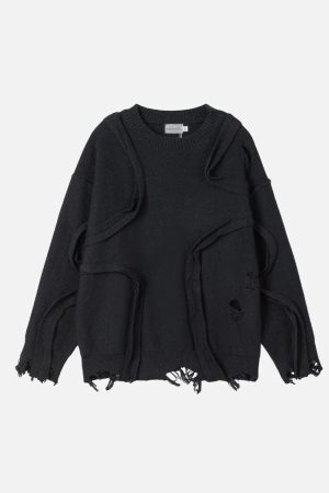 Concert Outfit Distressed Deconstructive Patchwork Sweater