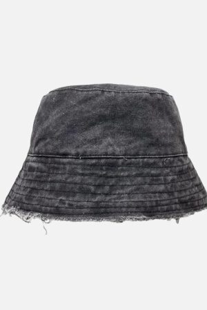 Concert Outfit Distressed Denim Raw Edge Destroyed Bucket Hat