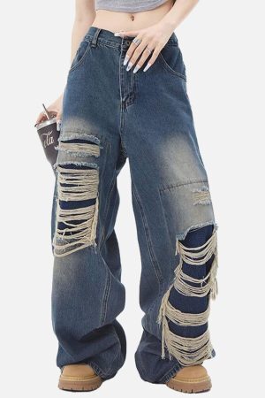 Concert Outfit Distressed Design Loose Jeans
