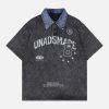Concert Outfit Distressed Embroidered Denim Collar Polo Shirt