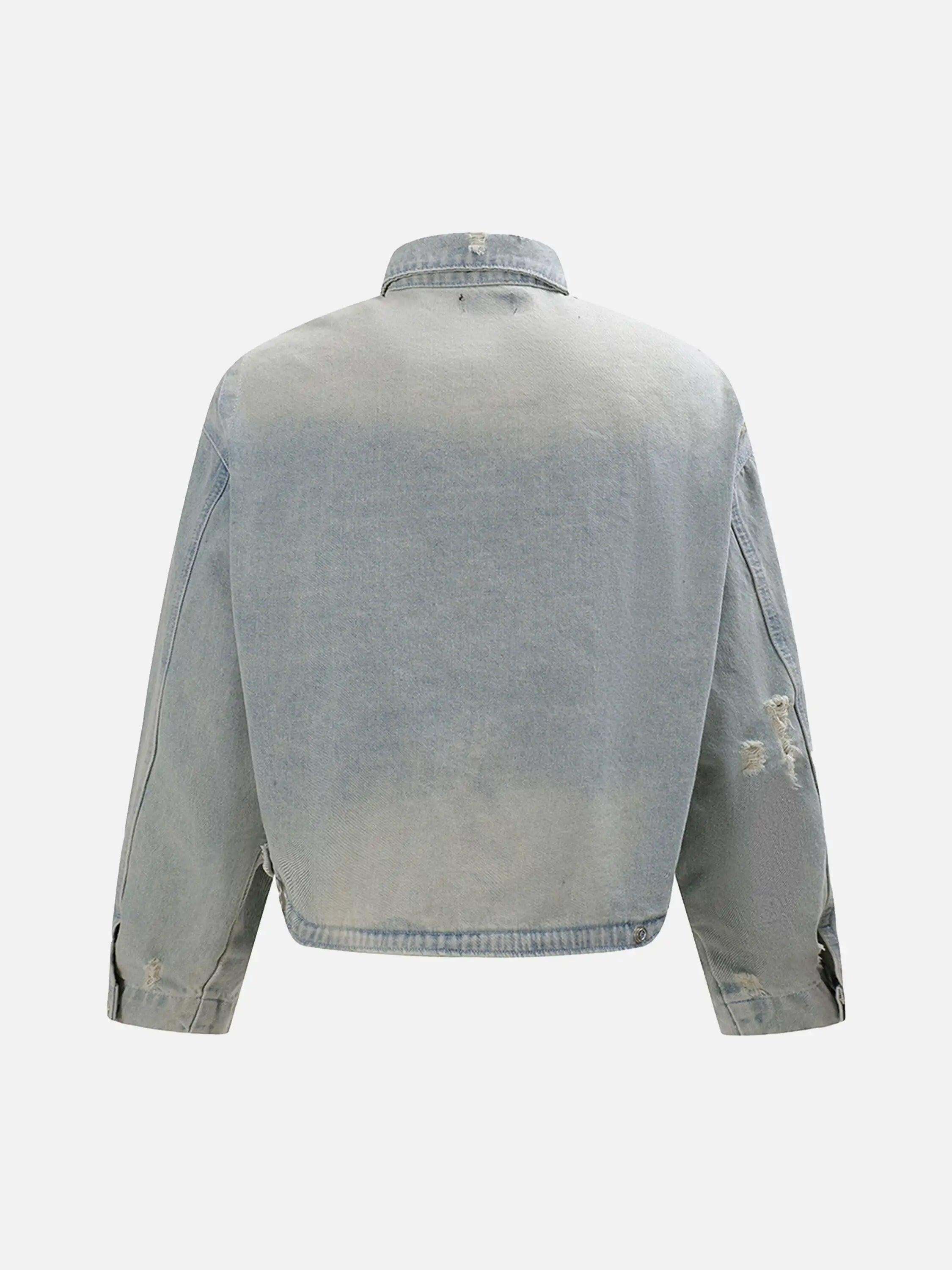 Concert Outfit Distressed Frayed Lapel Denim Jacket