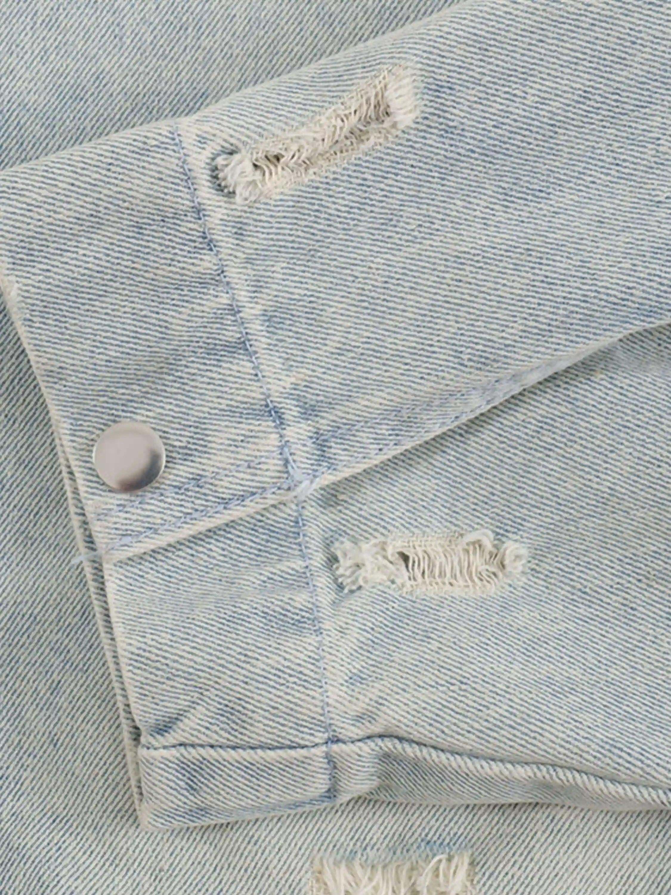 Concert Outfit Distressed Frayed Lapel Denim Jacket