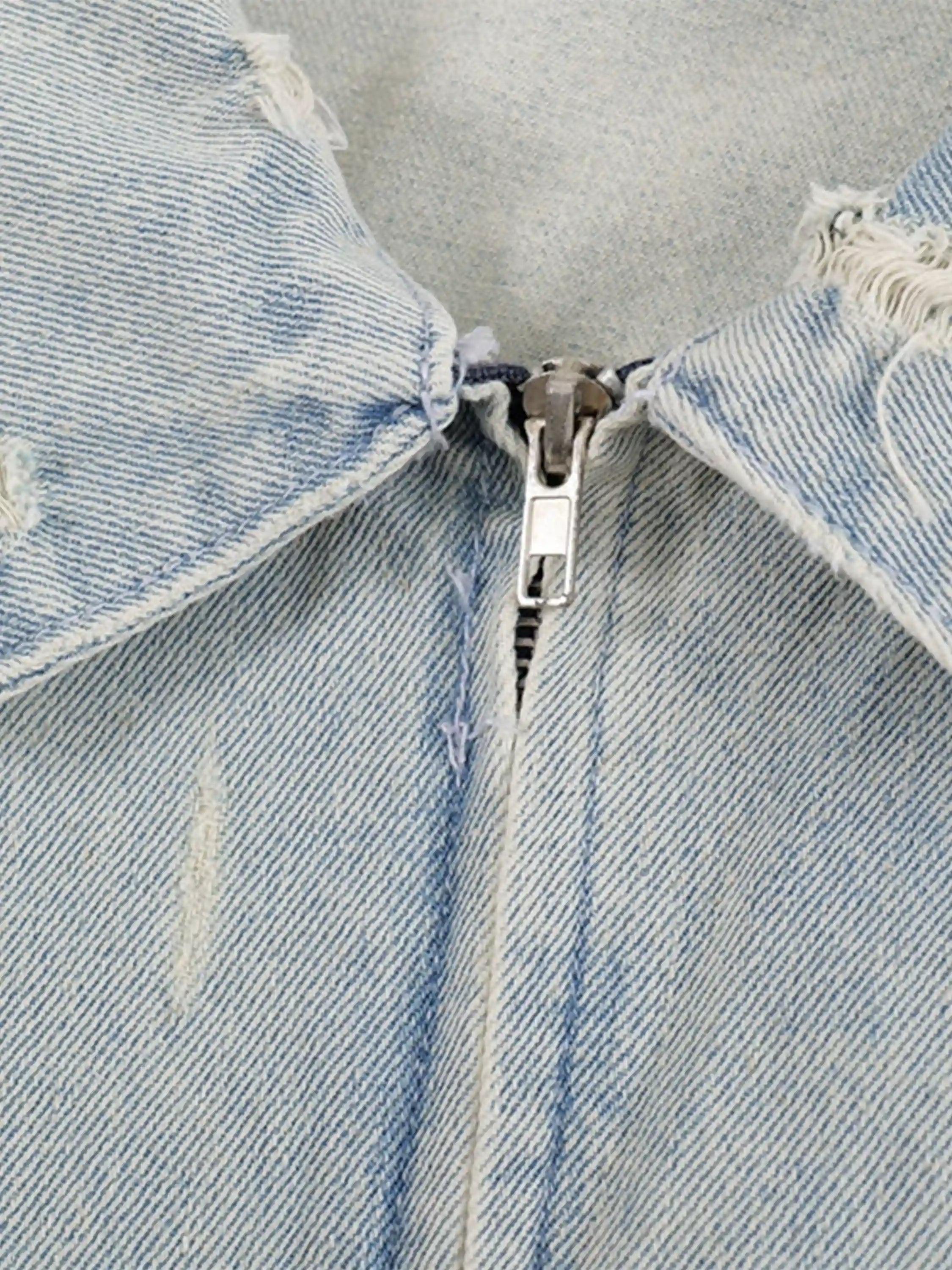Concert Outfit Distressed Frayed Lapel Denim Jacket