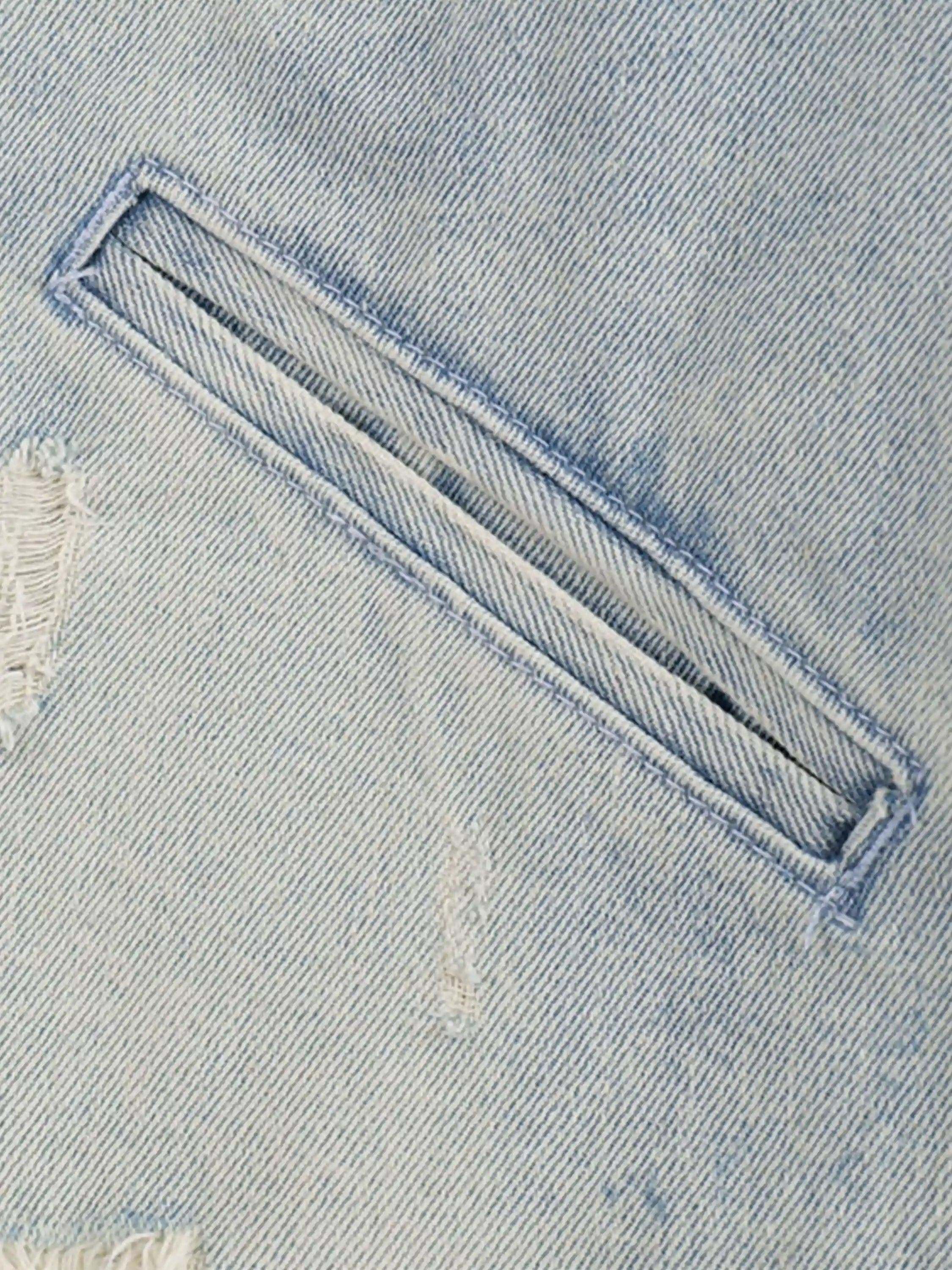 Concert Outfit Distressed Frayed Lapel Denim Jacket
