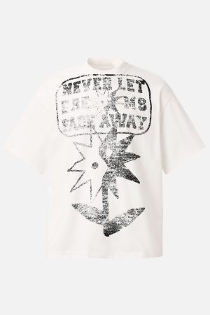 Concert Outfit Distressed Fun Print Crew Neck T-Shirt