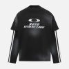 Concert Outfit Distressed Printed Faux Two-Piece Long-Sleeved T-Shirt