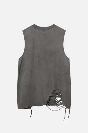 Concert Outfit Distressed Ripped Graphic Cross Print Vest