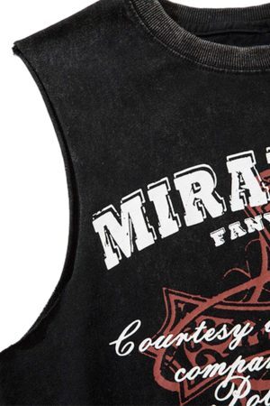 Concert Outfit Distressed Ripped Graphic Cross Print Vest