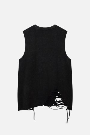 Concert Outfit Distressed Ripped Graphic Cross Print Vest