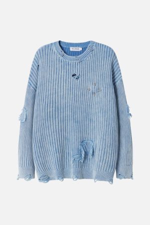 Concert Outfit Distressed Ripped Rivets Sweater