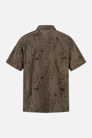 Concert Outfit Distressed Ripped Short Sleeve Shirt