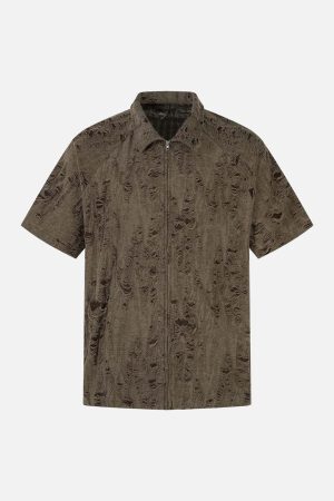 Concert Outfit Distressed Ripped Short Sleeve Shirt