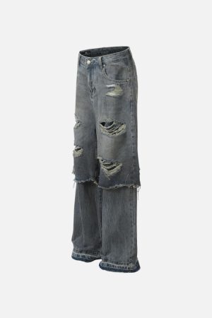 Concert Outfit Distressed Two Layer Baggy Jeans