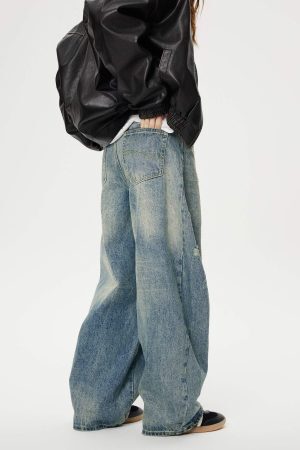 Concert Outfit Distressed Washed Barrel Jeans