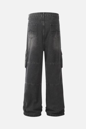 Concert Outfit Distressed Washed Multi-Pocket Cargo Jeans