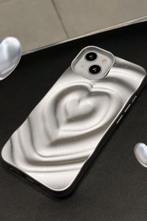 Concert Outfit Electroplate Silver 3D Heart Water Ripple Phone Case