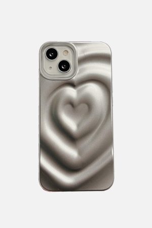 Concert Outfit Electroplate Silver 3D Heart Water Ripple Phone Case