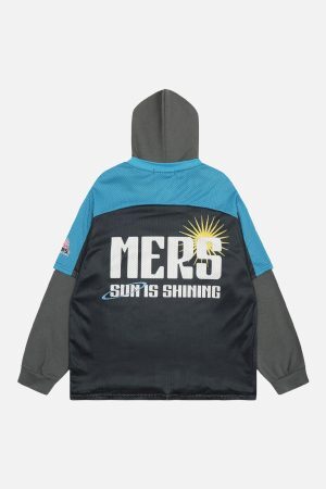Concert Outfit Faux Two-Piece Contrast Color Stitching Hoodie