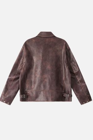 Concert Outfit Fold-Over Washed Faux Leather Jacket