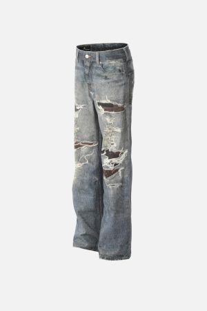 Concert Outfit Fringe Distressed Print Jeans