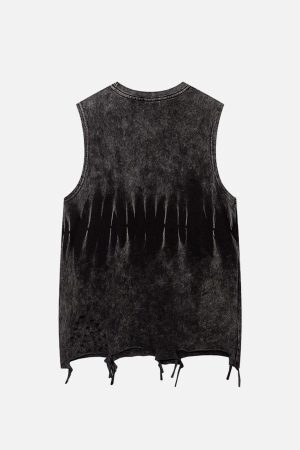 Concert Outfit Gradient Tie-Dye Raw Edge Vest