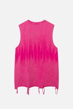 Concert Outfit Gradient Tie-Dye Raw Edge Vest