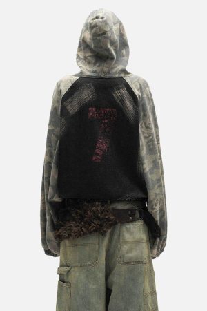Concert Outfit Graffiti Camouflage Patchwork Hooded Jacket
