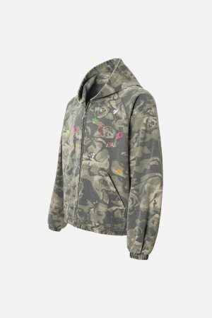 Concert Outfit Graffiti Camouflage Patchwork Hooded Jacket