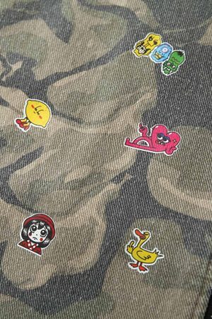 Concert Outfit Graffiti Camouflage Patchwork Hooded Jacket