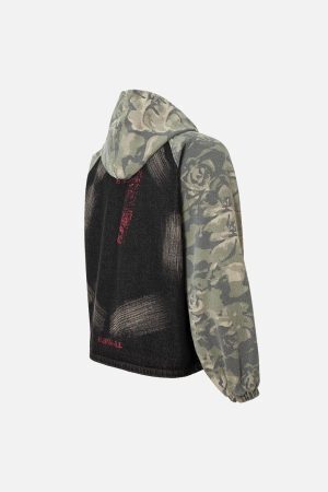 Concert Outfit Graffiti Camouflage Patchwork Hooded Jacket