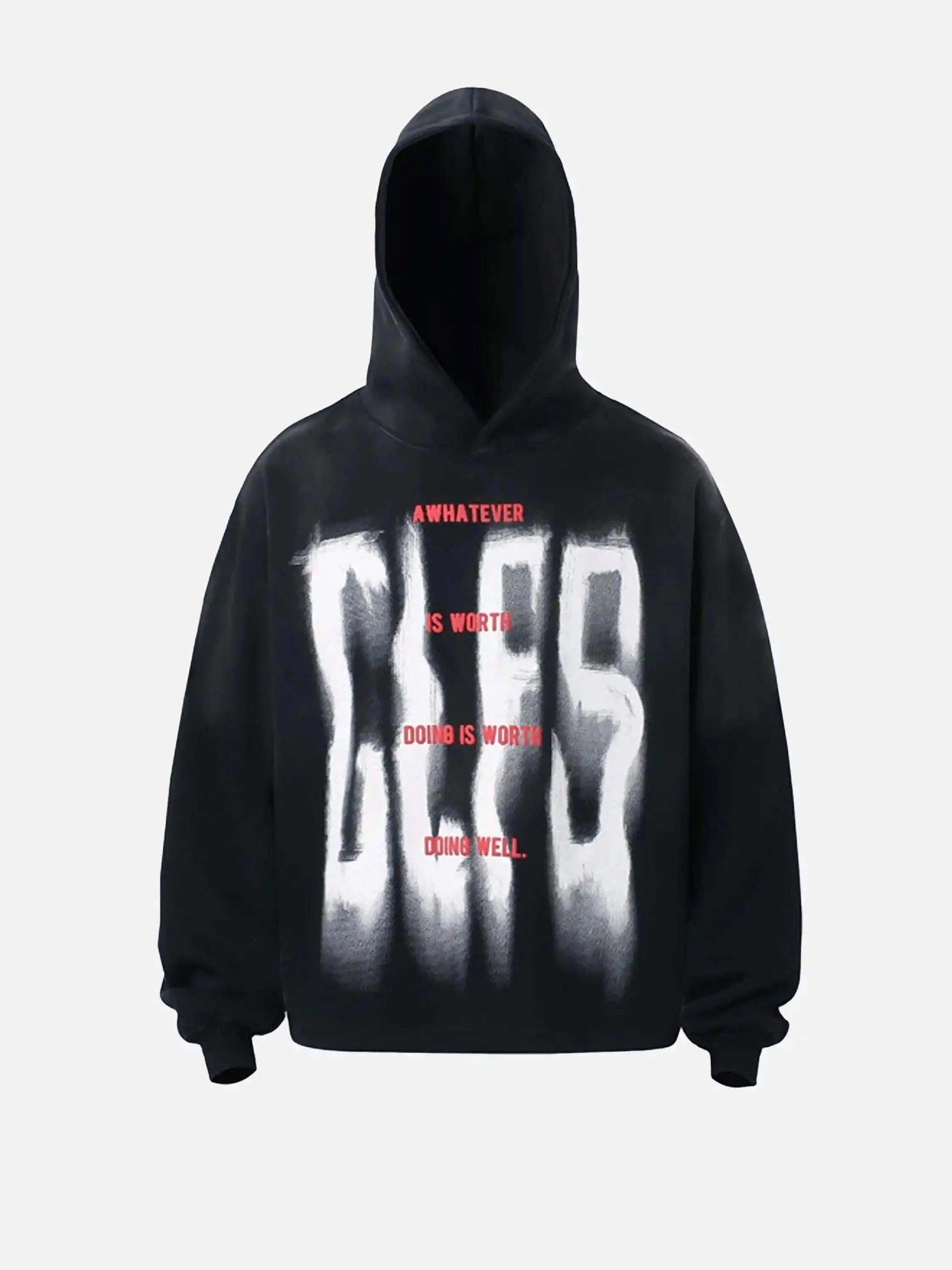 Concert Outfit Graffiti Letter Gradient Distressed Hip-Hop Hoodie