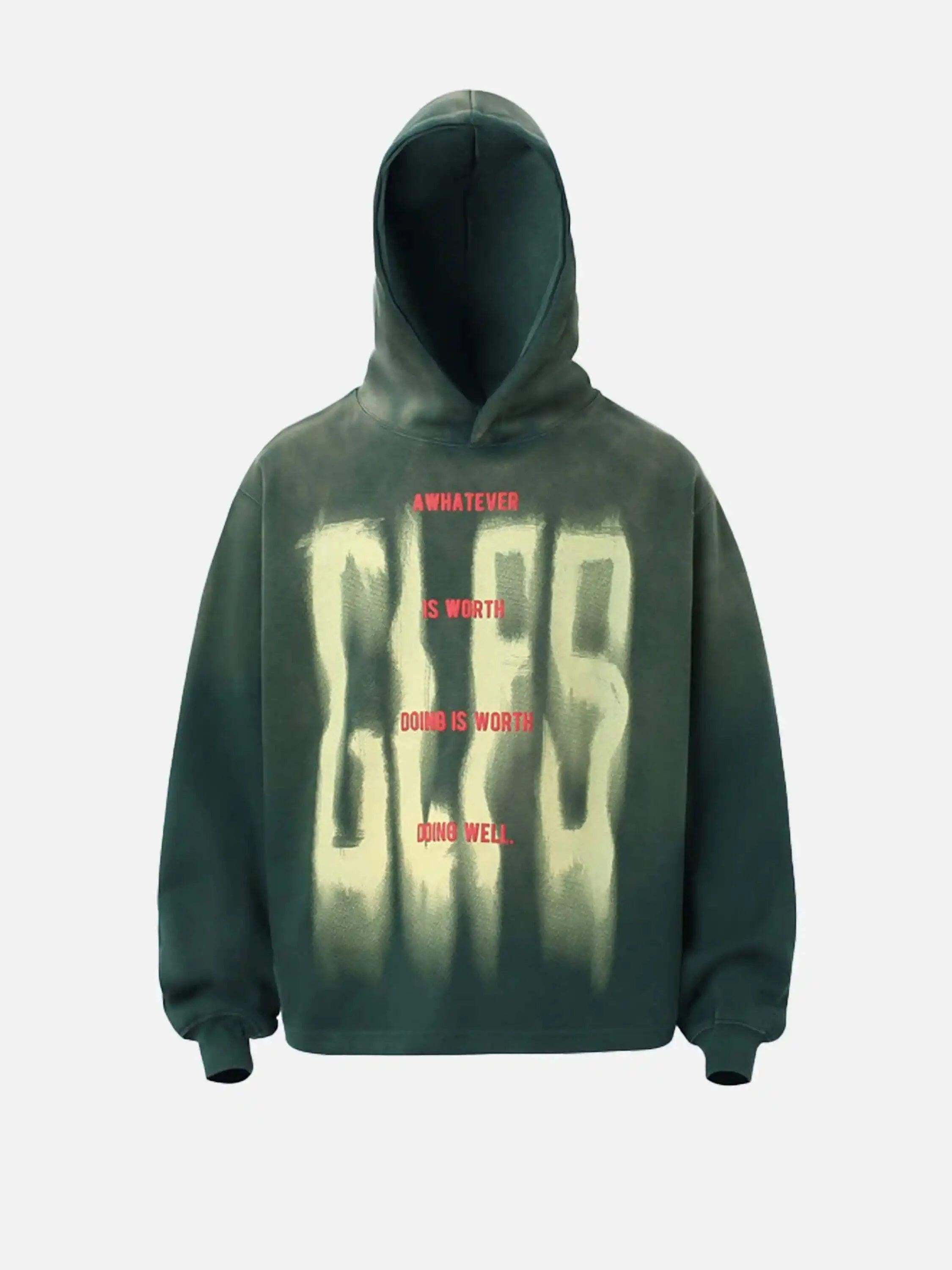 Concert Outfit Graffiti Letter Gradient Distressed Hip-Hop Hoodie