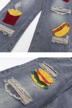 Concert Outfit Hamburger French Fries Ripped Jeans