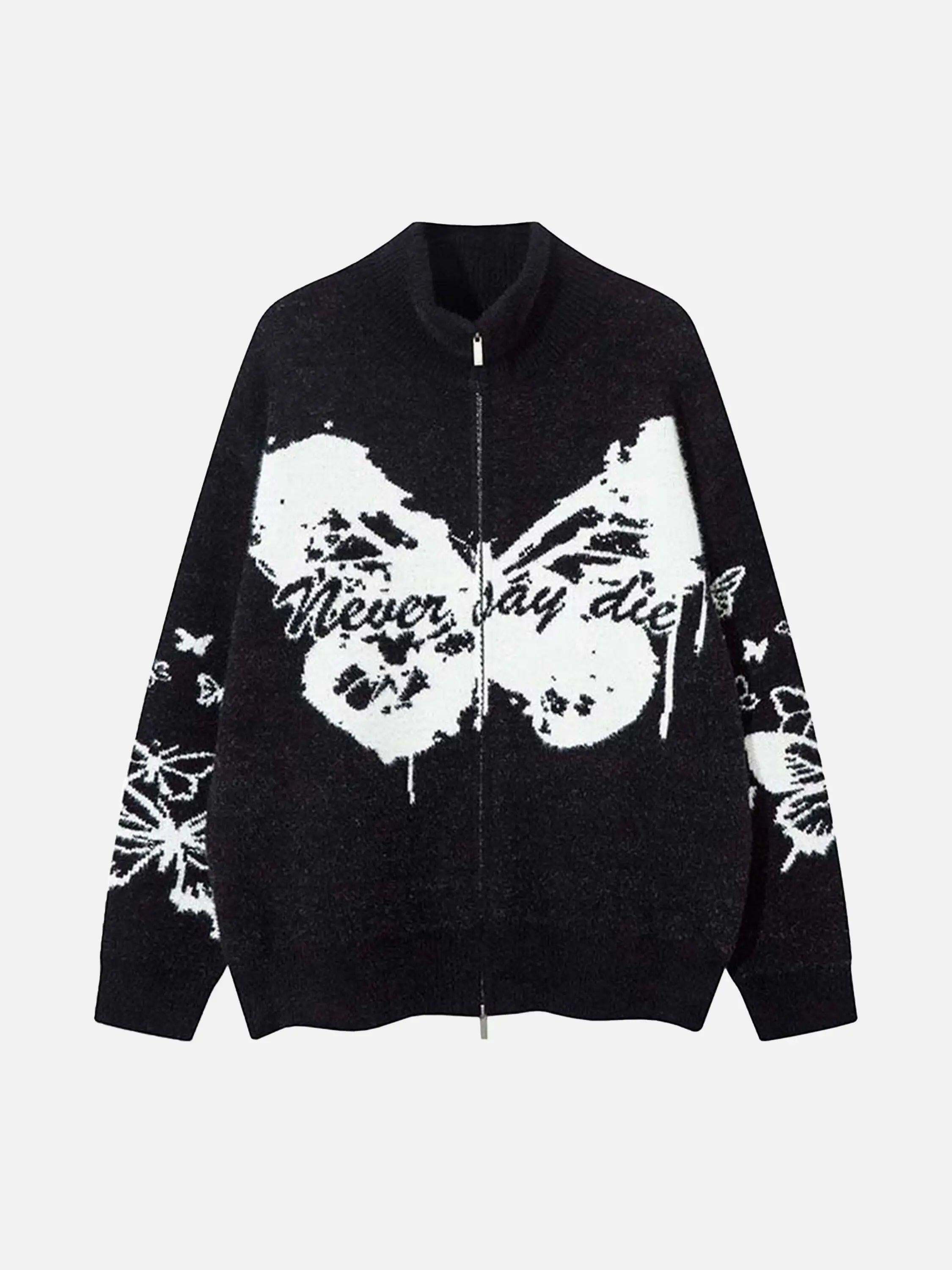 Concert Outfit Hand-Painted Slogan Butterfly Jacquard Cardigan