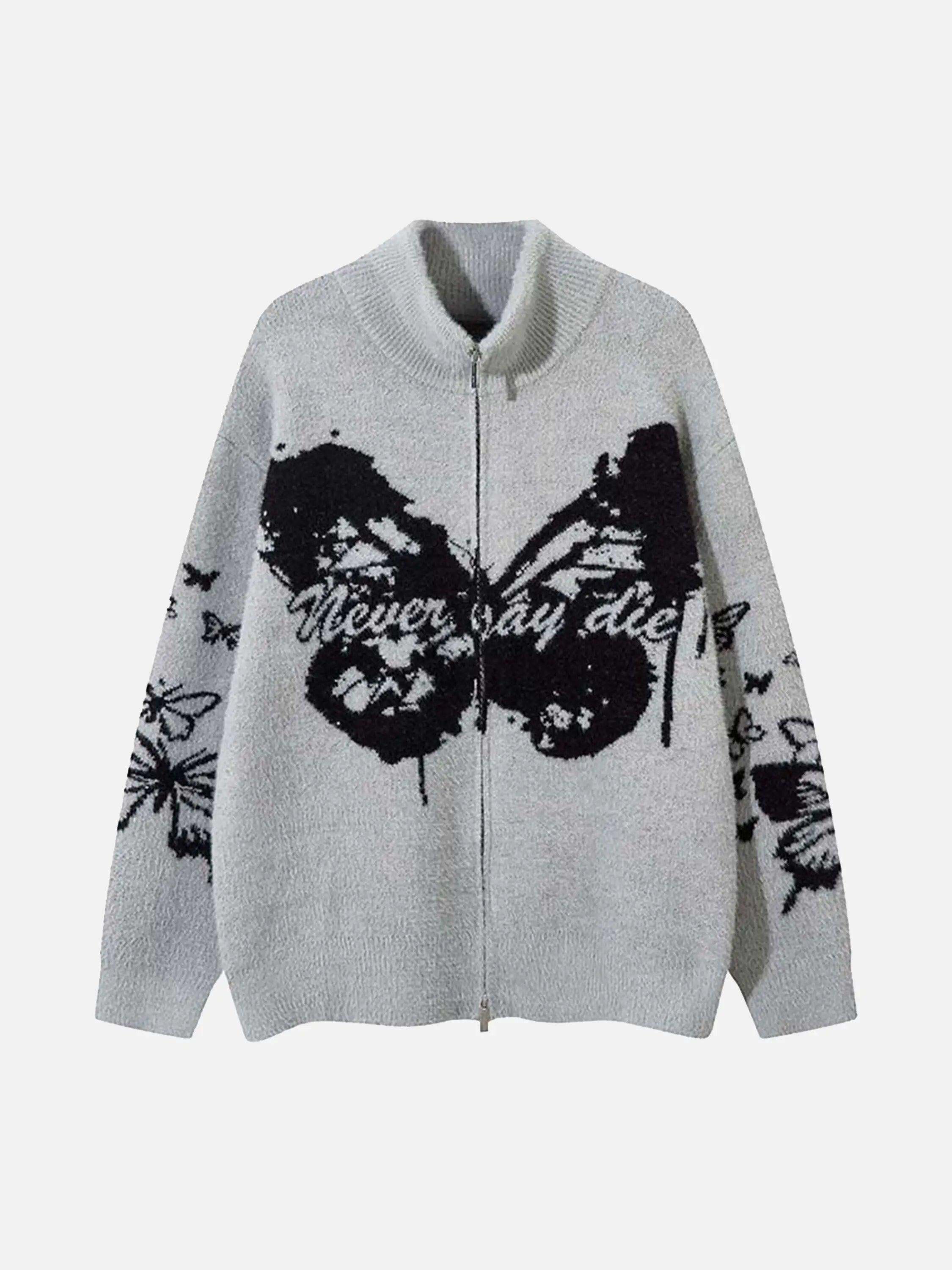 Concert Outfit Hand-Painted Slogan Butterfly Jacquard Cardigan