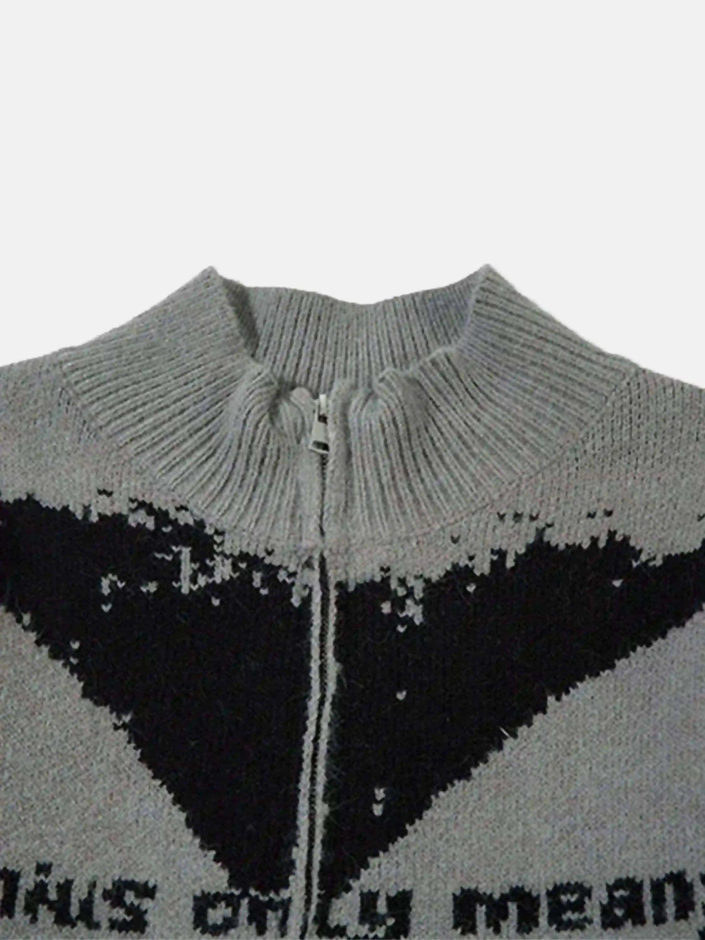 Concert Outfit High Street Abstract Pattern Zipper Stand Collar Cardigan