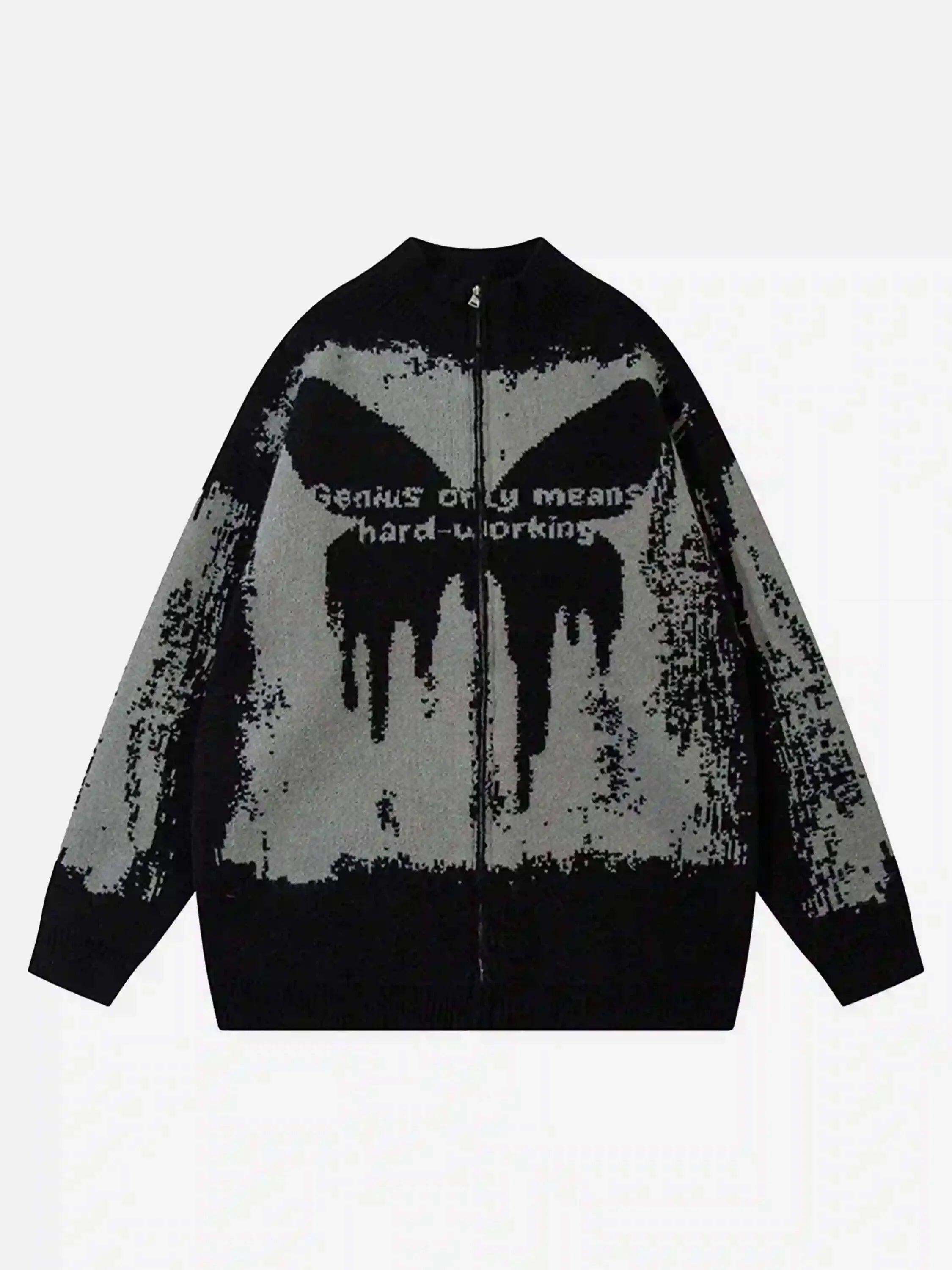 Concert Outfit High Street Abstract Pattern Zipper Stand Collar Cardigan