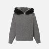 Concert Outfit High Street Detachable Fur Collar Half-Zipped Sweater