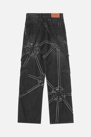 Concert Outfit High Street Hip-Hop Spider Web Denim Pants