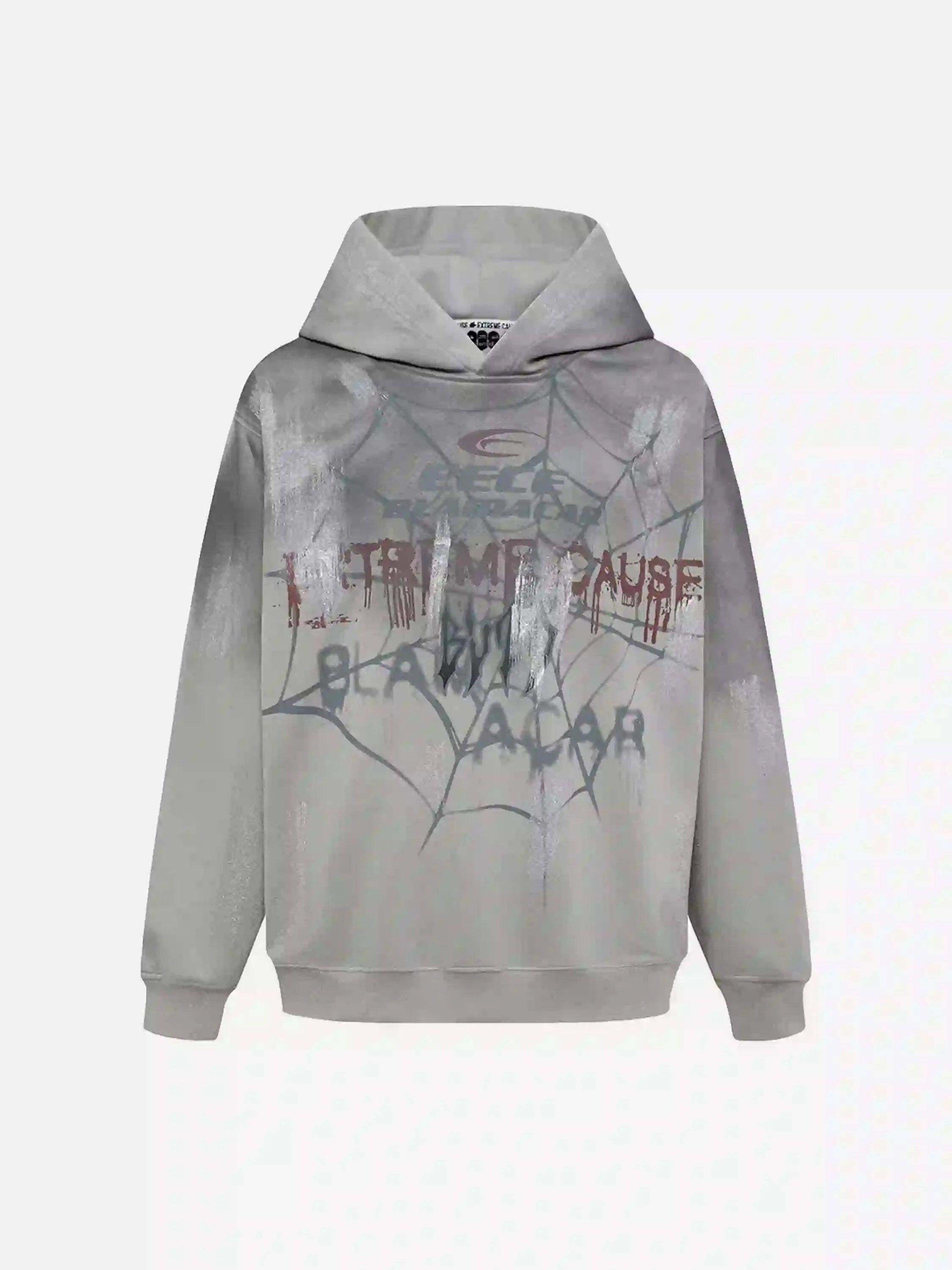 Concert Outfit High Street Hip Hop Spider Web Print Hoodie