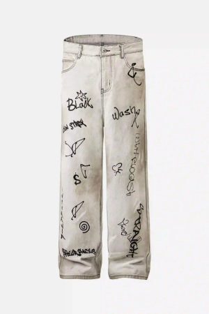 Concert Outfit Hip-Hop Graffiti Distressed Jeans