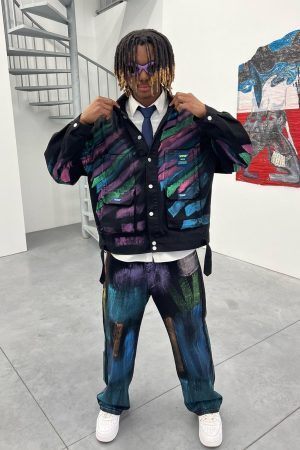 Concert Outfit Hip-Hop Hand-Painted Graffiti Denim Jacket